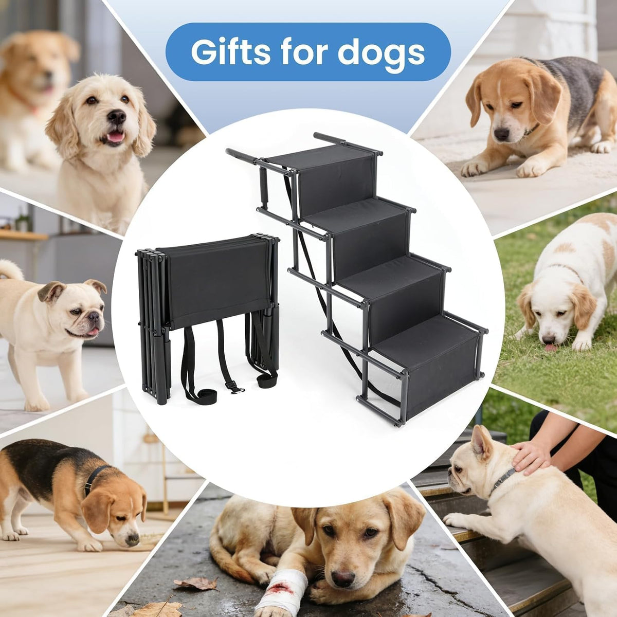 Portable Wide Dog 4-Steps, Large Dog Folding Stairs for Car, Truck, SUV