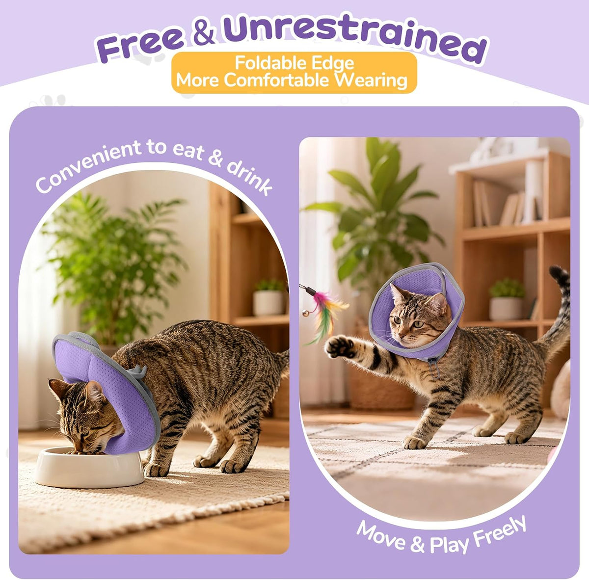 Soft Cat Cone Collar, Cat Recovery Collar, Surgery Collar，Purple M
