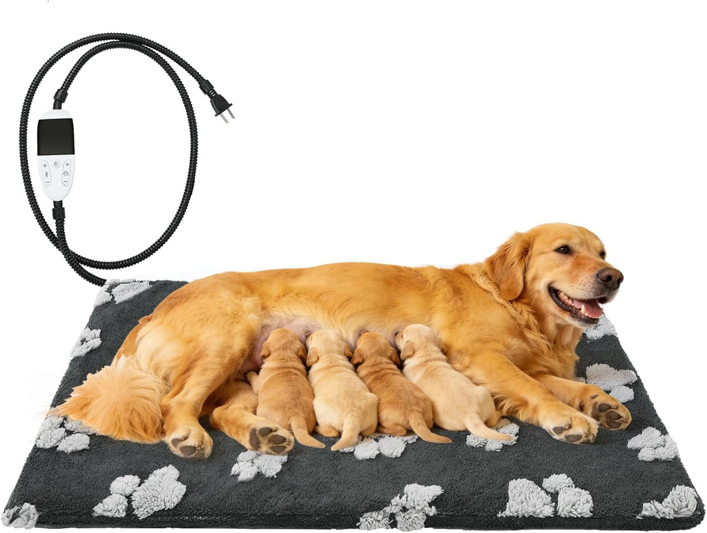 Heated Whelping Pad for Puppy, Dog Heating Pad with Upgraded Smart Thermostat Switch,Warm Crate Mat with Anti-bite Cord Outdoor Indoor,Constant on Function,UL&FCC Dual Certification,18*28in