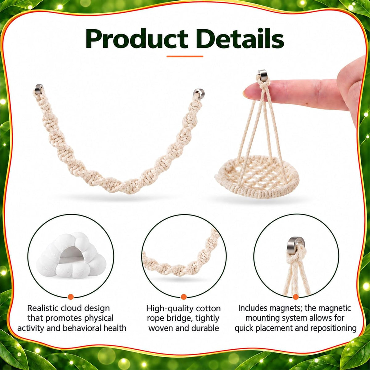 5 Pcs Cloud Platforms Jumping Spider Accessories Kit, Natural Jumping Spider Rope Bridge