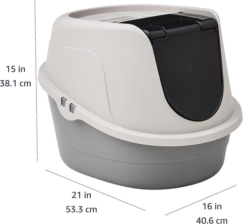 Amazon Basics No-Mess Hooded Enclosed Cat Litter Box with Odor Control and Swinging Door, Standard, 21" x 16" x 15", Multicolor
