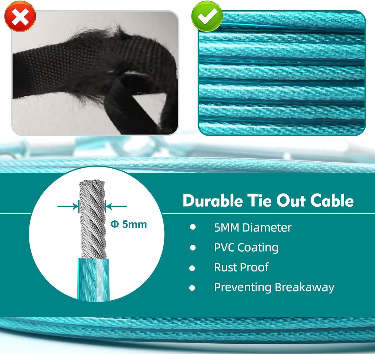 Dog Runner for Yard, Outdoor Dog Run, 50FT+10FT, Blue