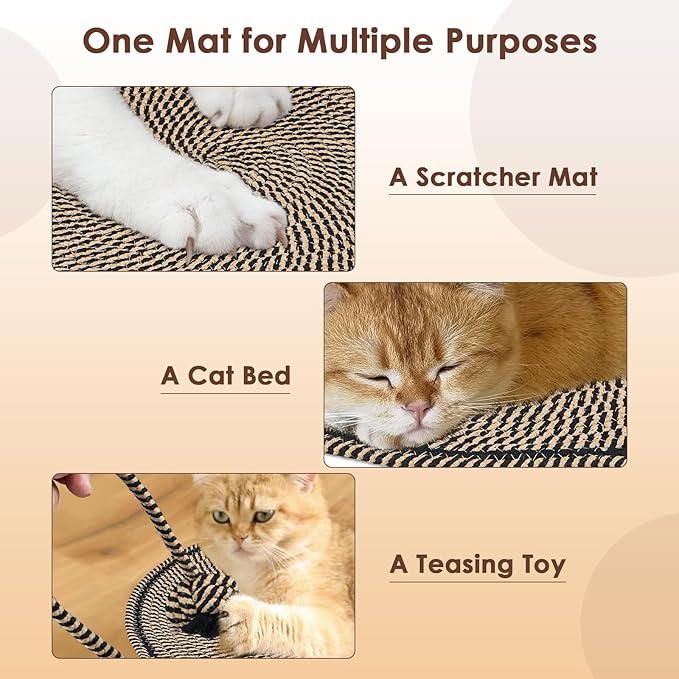 Cat Scratcher Mat, Natural Cotton Rope Cat Scratch Pad, 15.7'' Round Horizontal - Image 6
