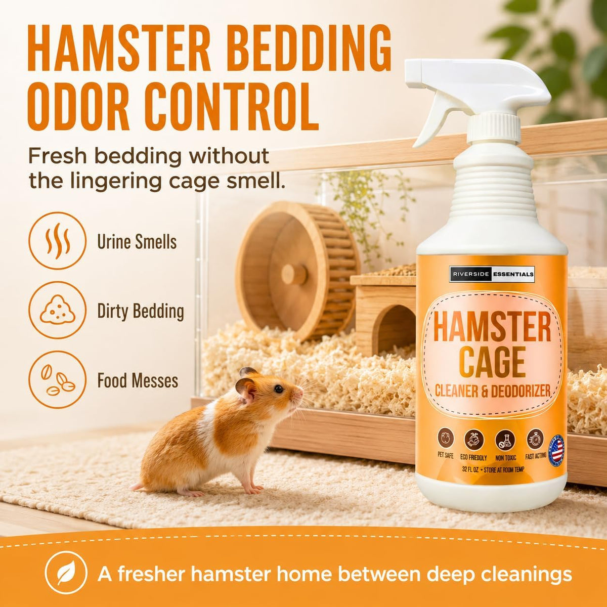 Hamster Cage Odor Eliminator & Cleaner Spray, 32oz – Made in USA