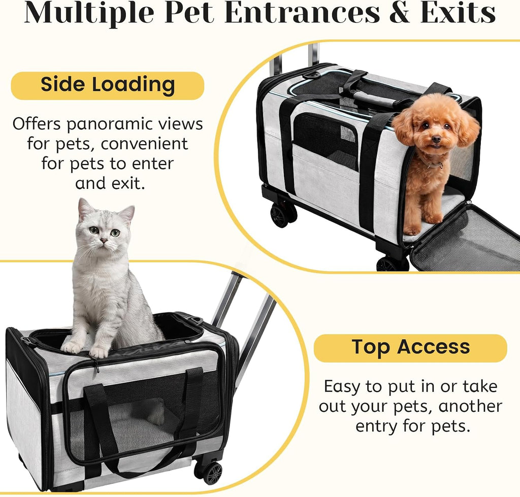 Airline Approved Travel Soft-Sided Carrier with Wheels for Small Pets