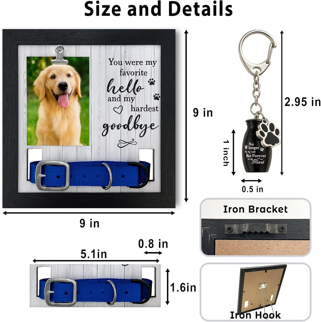 Pet Memorial Frame with Collar Holder, Pet Picture Frame Memorial Gifts for Loss of Dogs, with 2 Pcs Dog Urns Keychain for Ashes