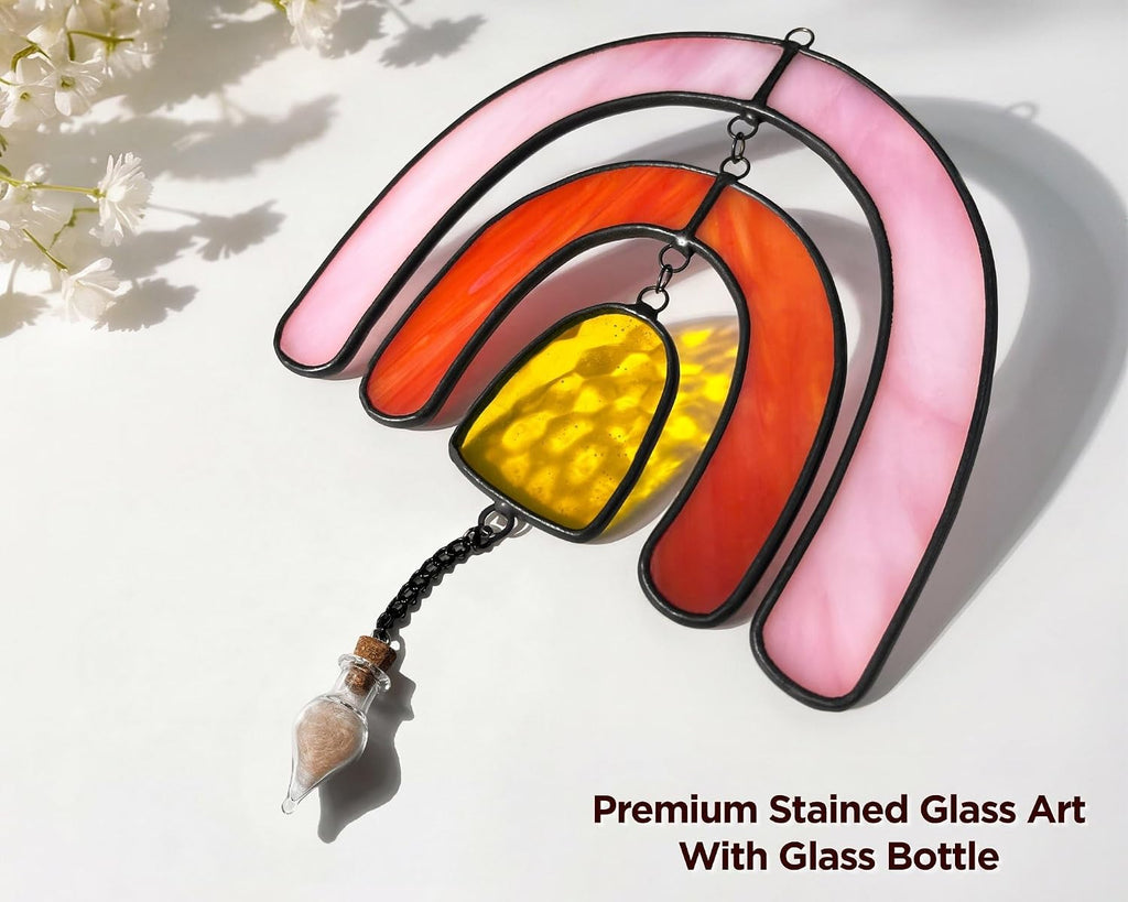 Rainbow Bridge Pet Memorial Gift for Loss of Dog, Stained Glass Jar & Bottle for Fur, Hair, Whiskers or Ashes Keepsake Urn, Sympathy Gift for Pet Bereavement & Remembrance - Pink