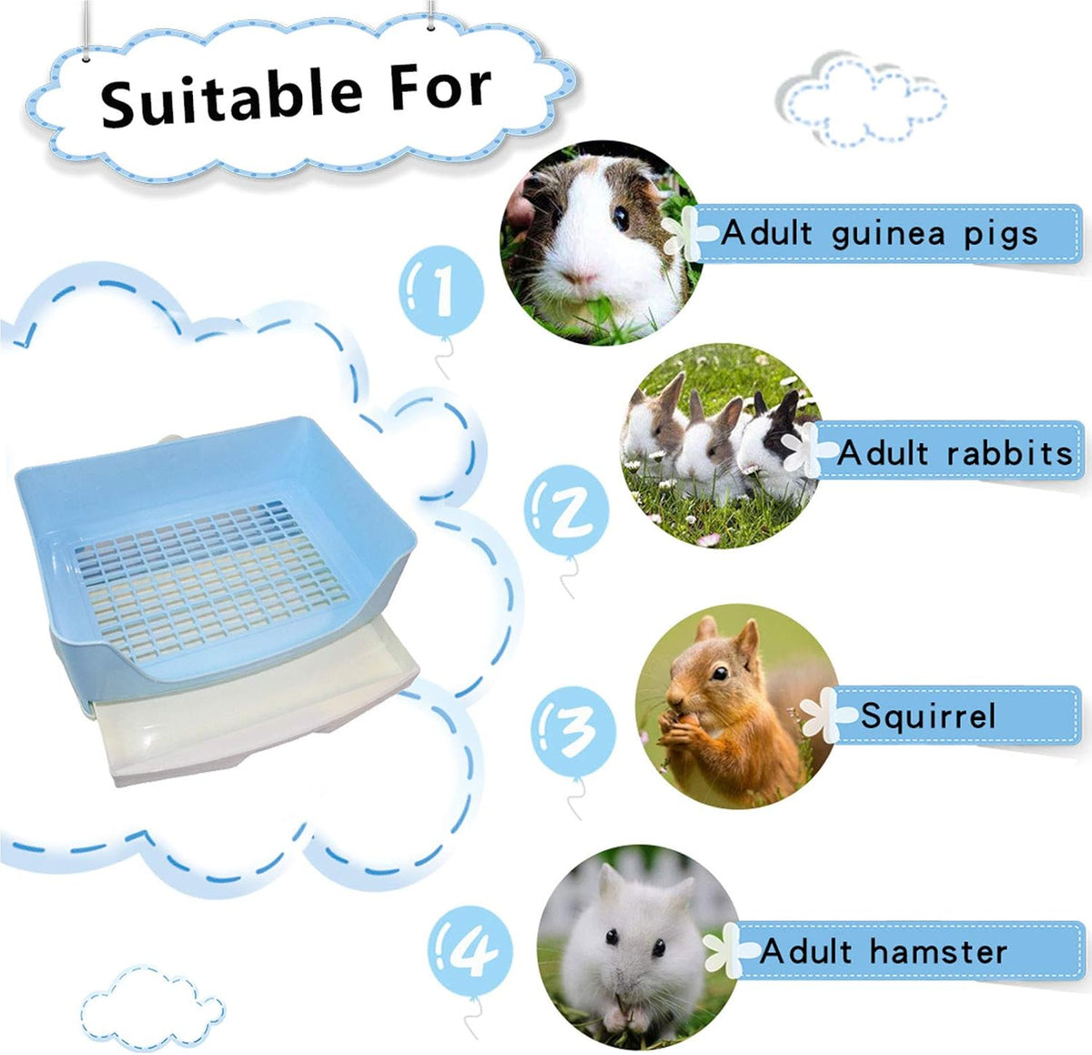 PINVNBY Plastic Rabbit Litter Box with Drawer,Large Bunny Litter Pan(Blue)