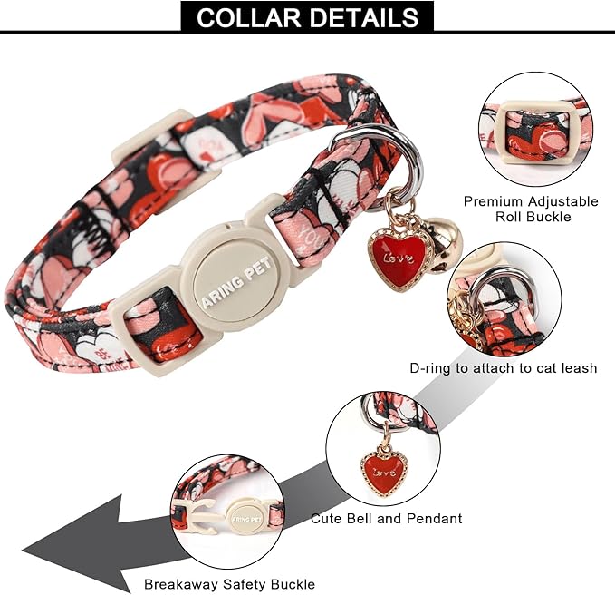 ARING PET 2 Pack Valentine's Day Cat Collars-Cute Heart Cat Collar Breakaway - Image 3