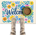 Spring Pet Feeding Mat 24" x 16" Colorful Welcome Floral Design Non Slip Dog by HOMETITUTE
