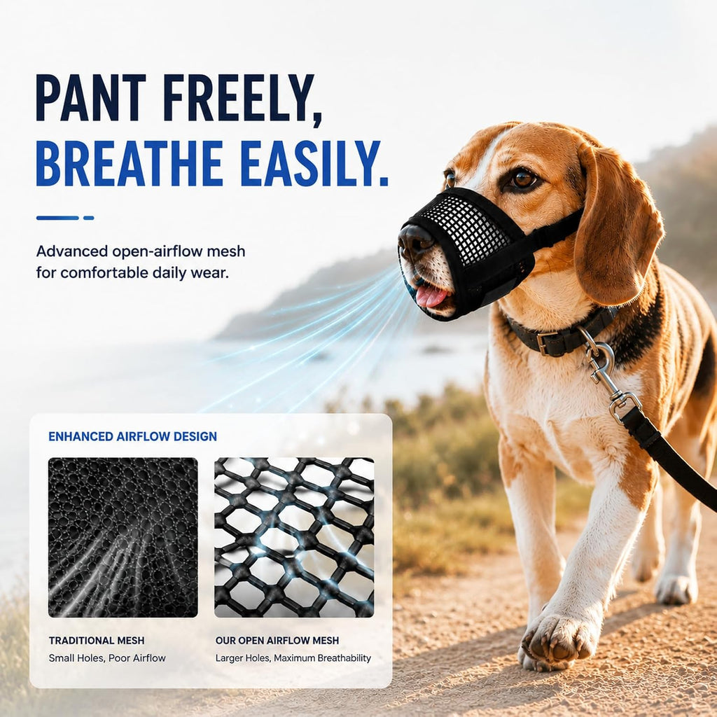 Dog Muzzle, Soft Air Mesh Muzzles for Large Sized Dogs, Breathable Dog Mussels for Scavenging Biting Licking & Barking, Adjustable Mouth Guard for Grooming, Allows Panting and Drinking (Black,L)