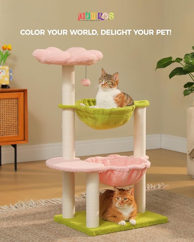 Flower Cat Tree with 2 Large Hammocks, 37.4" Small Cat Tower - Image 8