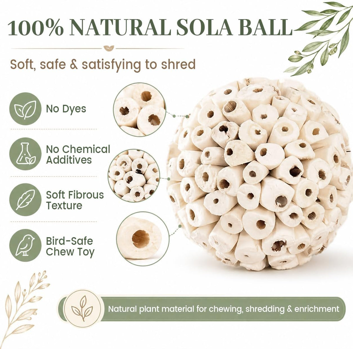 Bird Toys Sola Balls 2.36'' - 6PCS, Bird Foraging Toy, Soft Sola Atta Ball, Parrot Chew Shred Toy for Sharpening Claws and Beaks for Cockatiel, Parakeets, Conure, Love Birds, Budgie and Small Birds