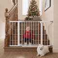 Mumeasy 29.7–48" Baby Gate for Stairs, Dog Gate for Doorways, Auto Close Child Gate, Indoor Safety Pet Gate with Walk Thru Door, Easy Install Pressure Mounted Extra Wide Gate for Kitchen, House,White