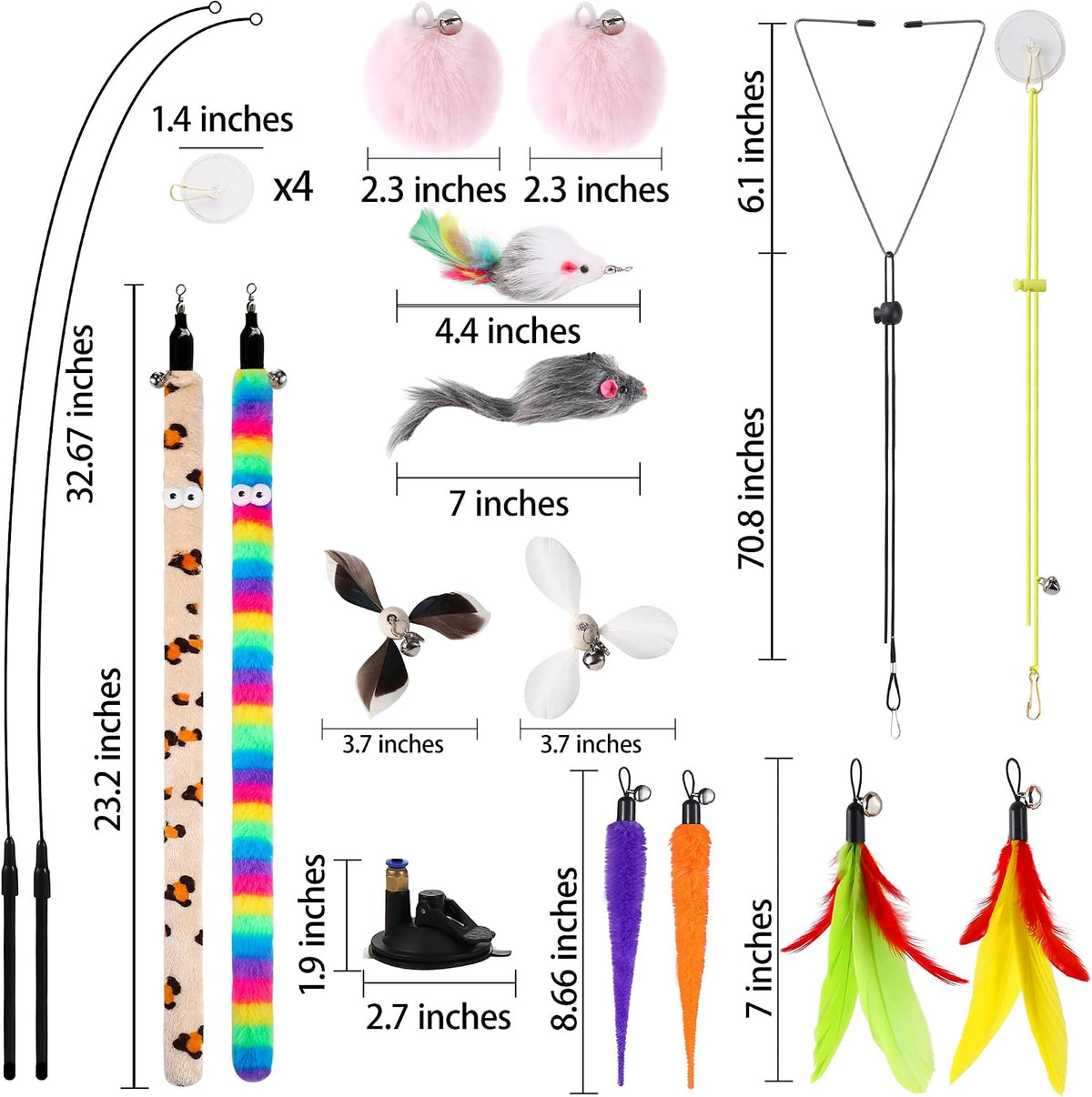 Soarer 4in1 Interactive Cat Wand Toys with Suction Cup for Indoor Cat,12Pcs