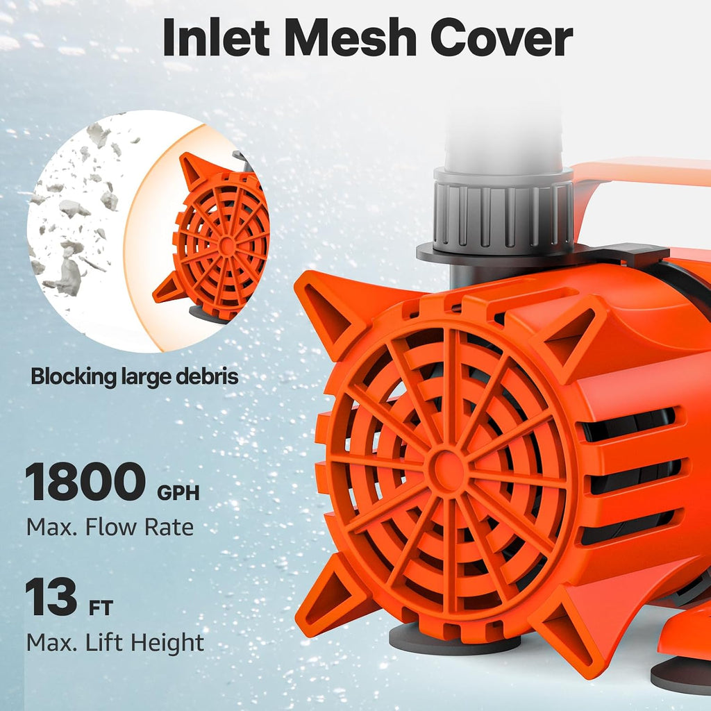 DOKO 1800GPH 100W Submersible Water Pump for Pond, Fountain, Waterfall