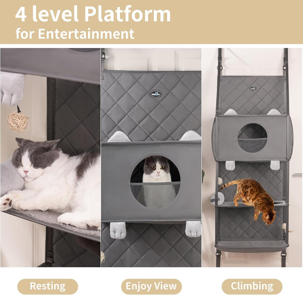 Hanging Cat Tree,Door Mounted Climber Cat Hammock for Indoor,4 Story