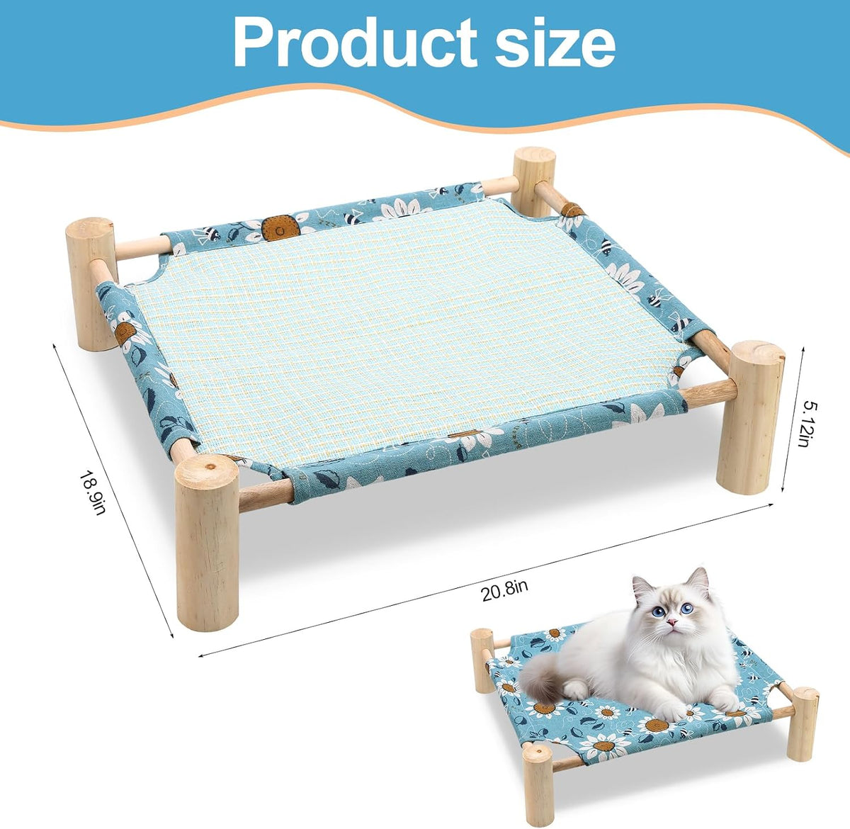 Bedside Cat Bed, Elevated Cat Bed with Double-Sided Mat, Breathable Mesh Wooden Frame, Detachable Washable Portable Bed for Small Dogs & Cats