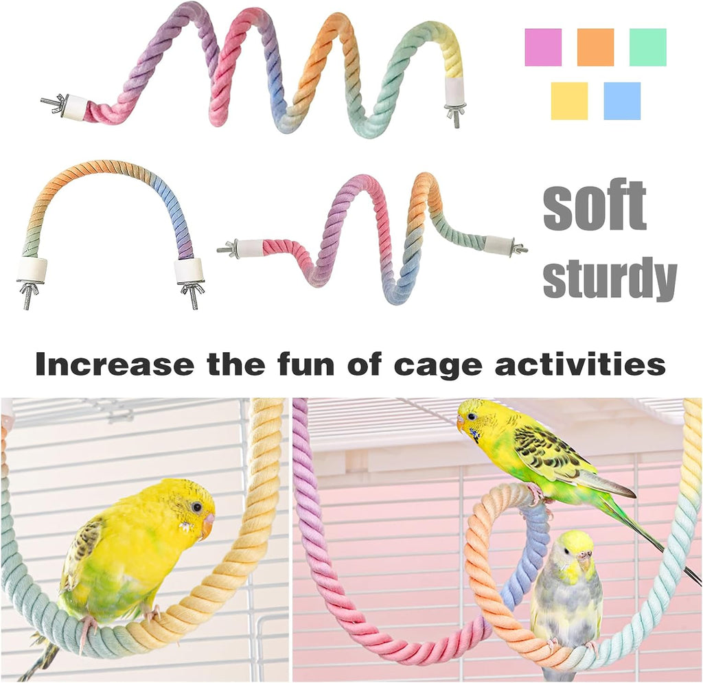 3pcs Bird Cage Climbing Rope Toys, Gradient Colorful Bird Rope Perch Stand, Bendable Cage Climbing Rope, Bird Cage Accessories, Suitable for All Birds (31.4''+31.4''+15.7'')