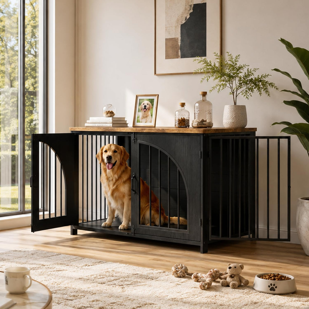 Garvee 42.5" Dog Crate Furniture for Medium & Large Dogs, Lockable Door