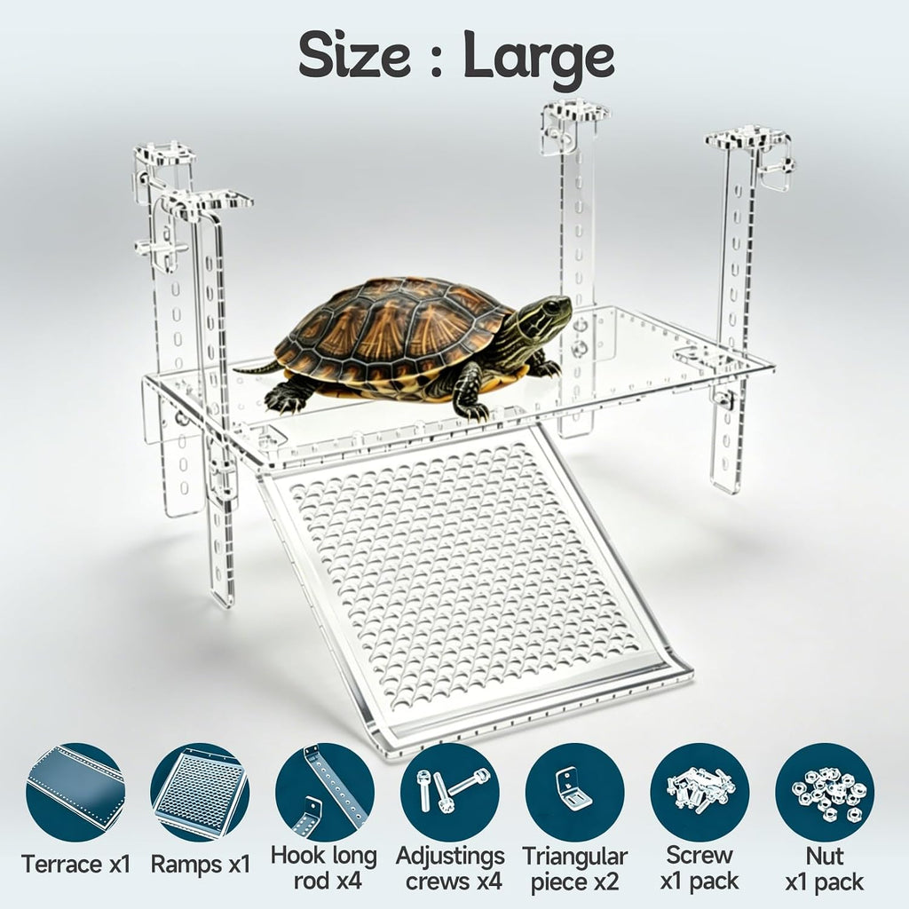 Turtle Basking Platform, Clear Acrylic Turtle Dock with Slip-Resistant Ramp and Built-in Hooks for Aquatic Turtles, Direction-Adjustable Ramp, Turtle Terrace, Turtle Tank Accessories
