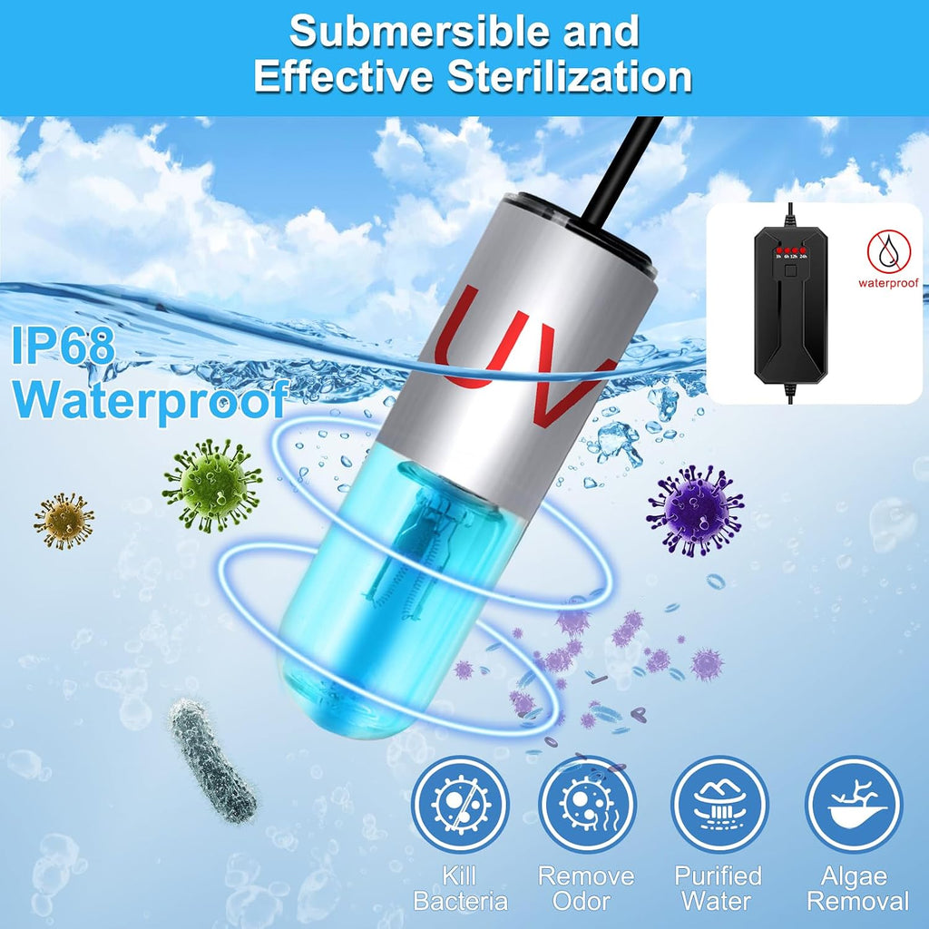 Aquarium Clean Light，3 W mini Submersible Algae Removal Light with Timer,Aquarium Water Clean Green Clear Waterproof Clean Light for Pond,Swimming Pool