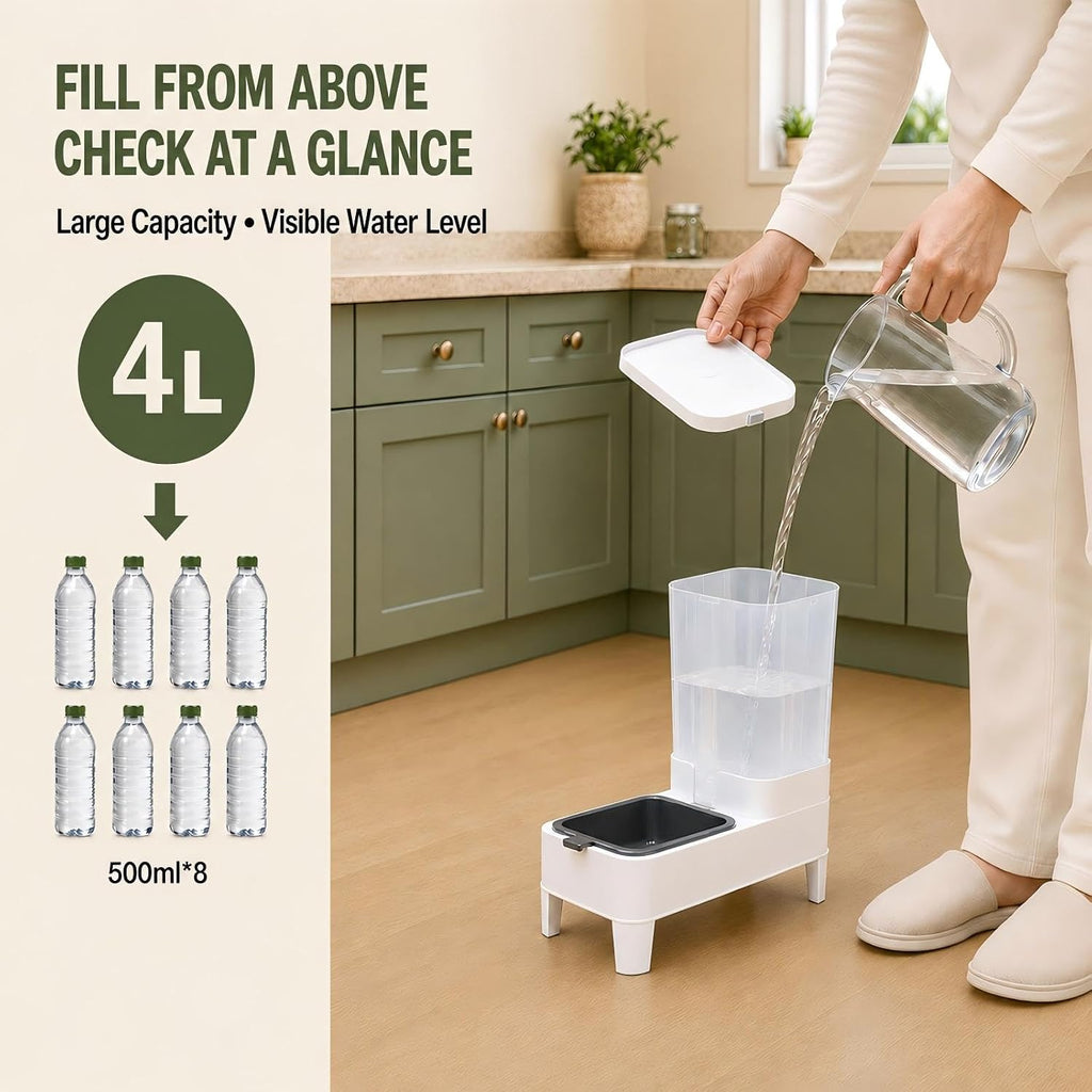 Automatic Cat Water Dispenser Elevated Gravity Water Bowl TOP Refill 4L