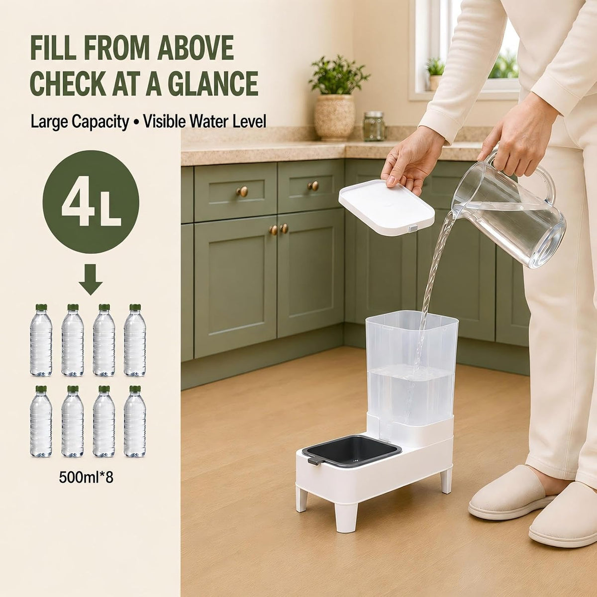 Automatic Cat Water Dispenser Elevated Gravity Water Bowl TOP Refill 4L