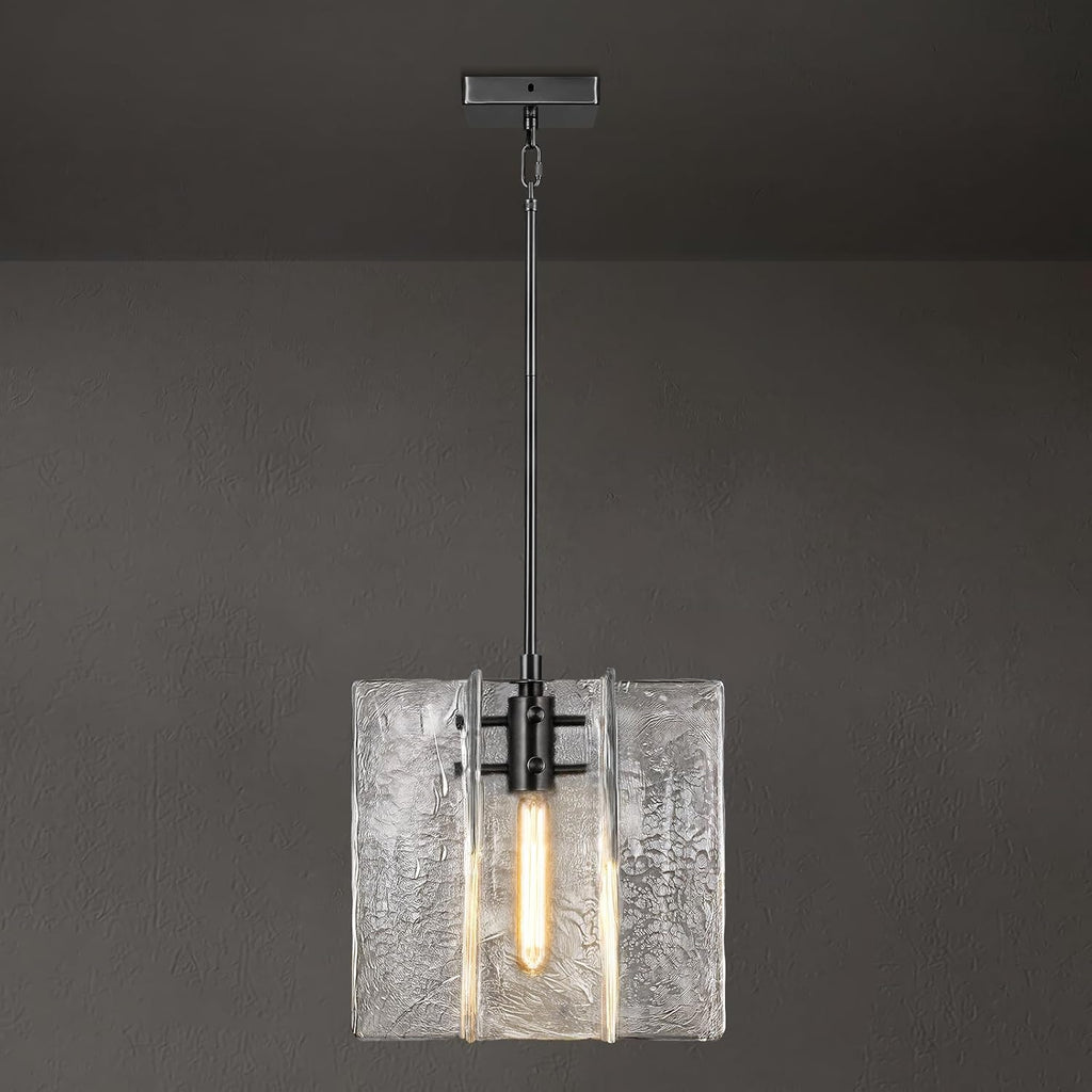Modern Black Water Ripple Glass Kitchen Island Pendant Light Fixtures,12 in Large Glass Pendant Lights,for Bedroom,Foyer,Entryway,Dining, Bulbs Included