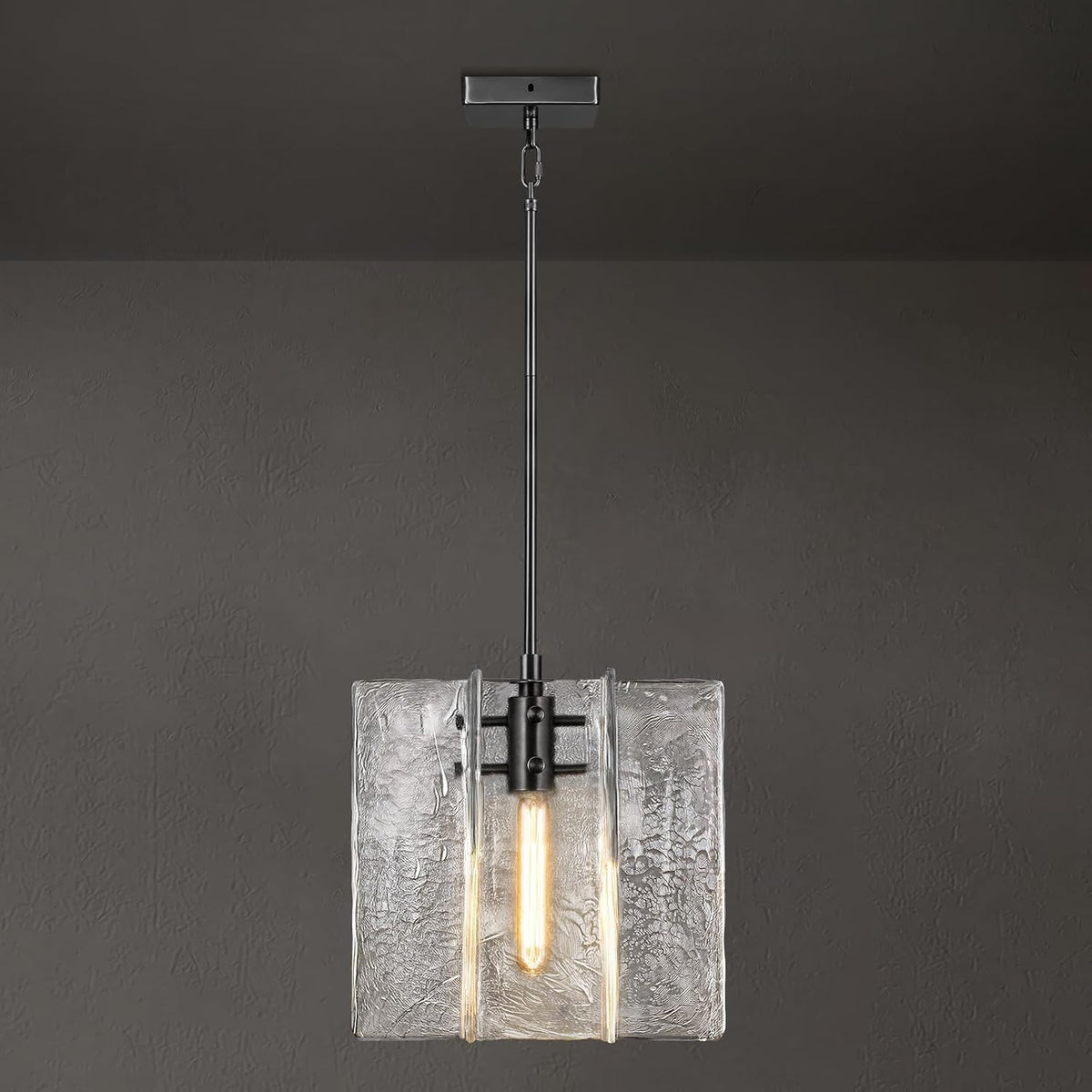 Modern Black Water Ripple Glass Kitchen Island Pendant Light Fixtures,12 in Large Glass Pendant Lights,for Bedroom,Foyer,Entryway,Dining, Bulbs Included