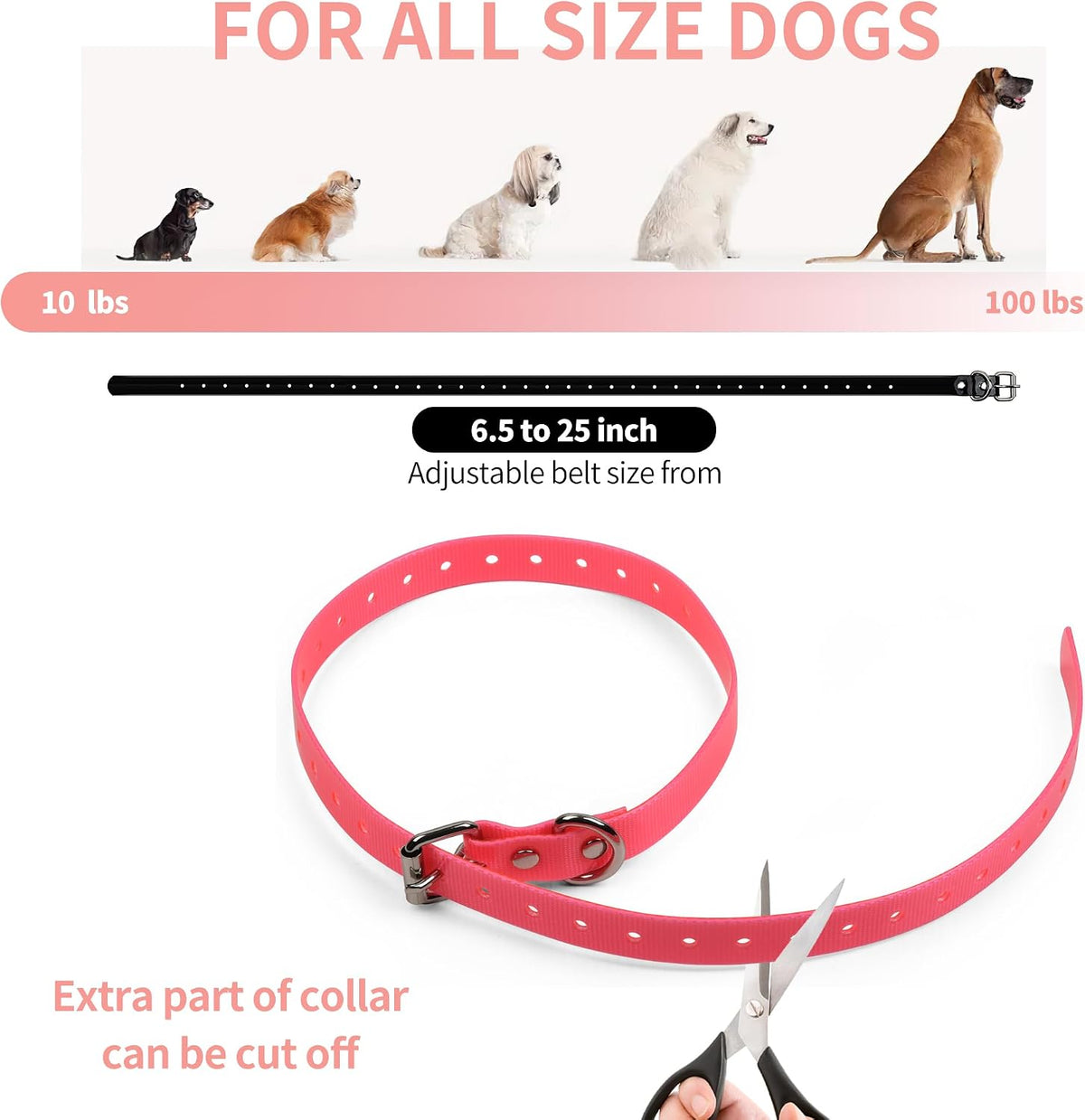 Dog Collar Buckle Waterproof Adjustable Long Strap, Pink Blue, 2pcs