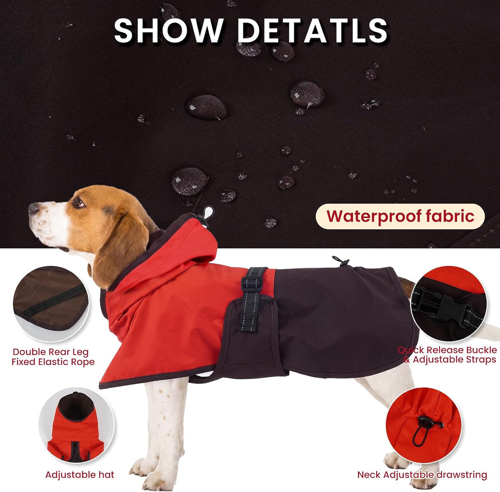 BRKURLEG Dog Raincoat, Waterproof Rain Jacket with Hood, Red Brown, L