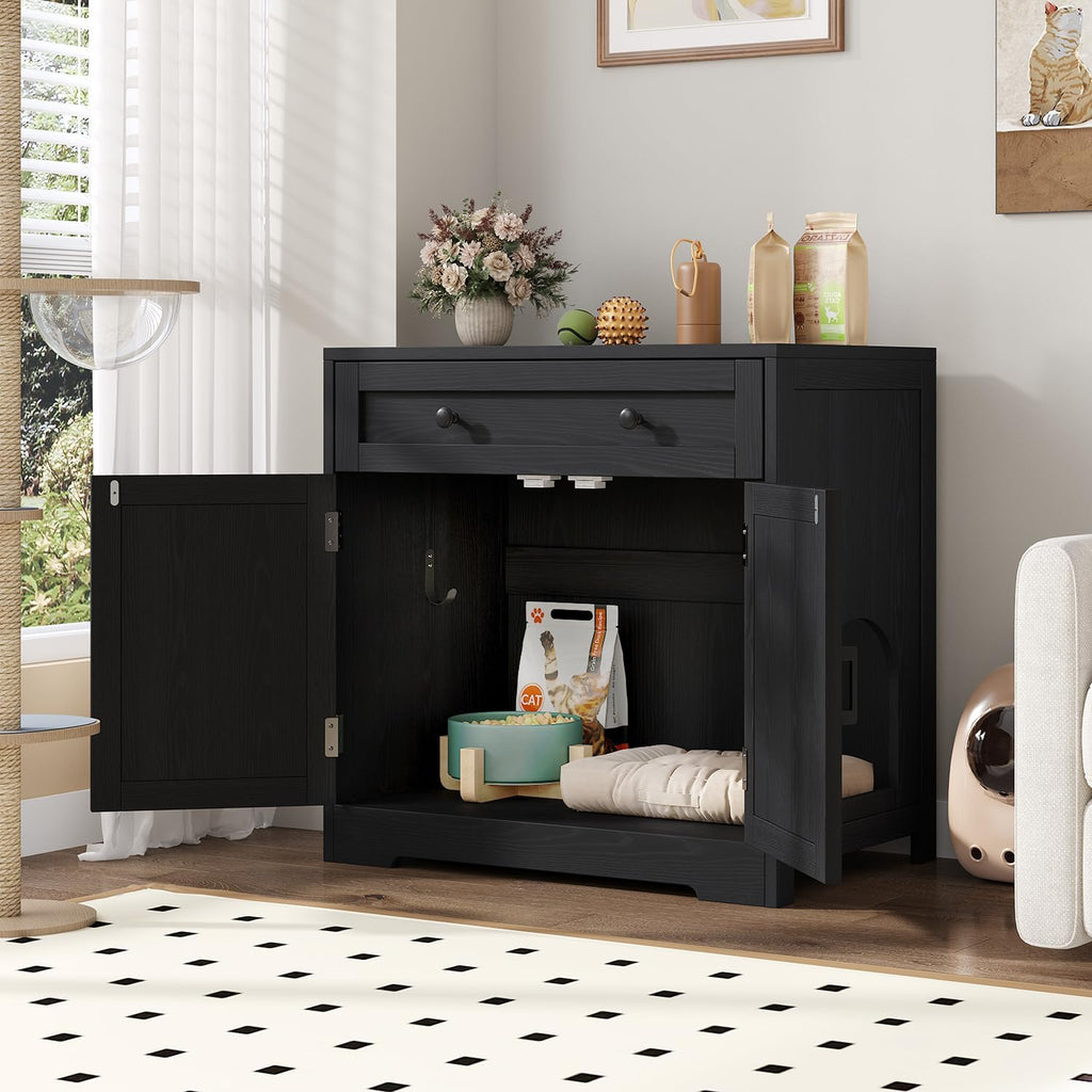knoworld Cat Litter Box Enclosure with Storage Drawers,Black