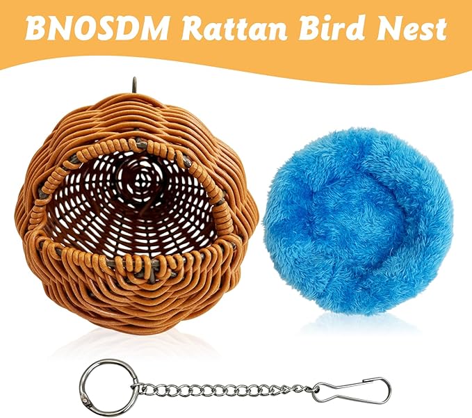 BNOSDM Rattan Bird Nest Parrot Nesting House Parakeet Hanging Swing Soft - Image 3