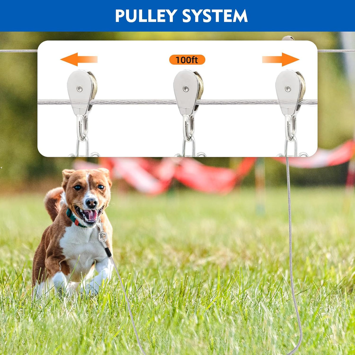 Dog Runner for Yard, Outdoor Dog Run, 100FT+15FT, Silver
