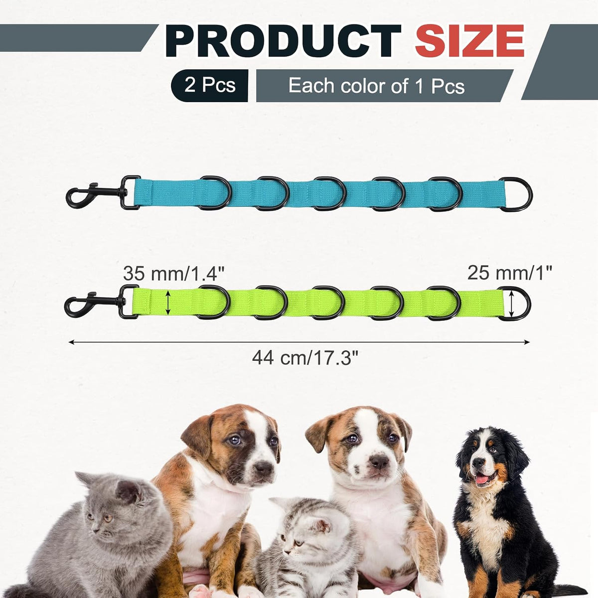 Pet Dog Grooming Loops, Adjustable Nylon Table Arm Extender Belly Strap with 6 Black D-Rings Restraint Leash(Green/Blue, 2Pcs), Intended for Fixed Dog Bathing Hair Cutting
