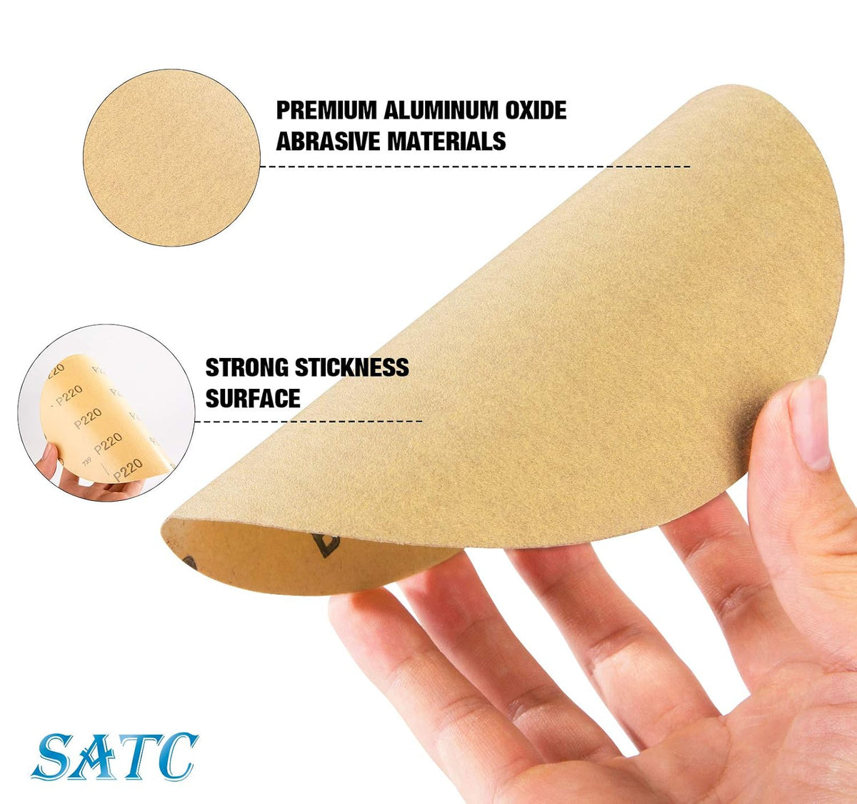 S SATC 100 PCS PSA Sanding Discs 6 Inch Adhesive Backed Sandpaper 220 Grit Sander Attachment for Drill Self Stick Aluminum Oxide Round Automotive Sandpaper with Sticky Back