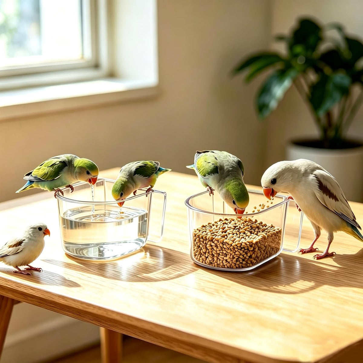 4 Pcs Clear Bird Cage Feeder Bird Cage Seed Water Feeder Cups