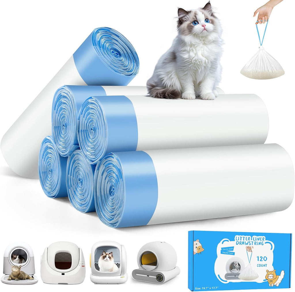 Kitcanis 120count Cat Litter Box Liner Automatic Litter Box for Cat Polyethylene Compatible with MeoWant MW-SC01/MW-SC02 1.5 Mil Heavy Disposable Scent Free 22lb Load, 17.7 x 19.68 in