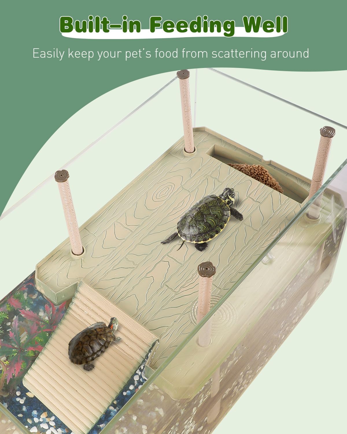 Pawfly Turtle Basking Dock with Ramp, Floating Reptile Platform for Aquatic Turtles in 30 Gallon Aquarium Tanks or Larger