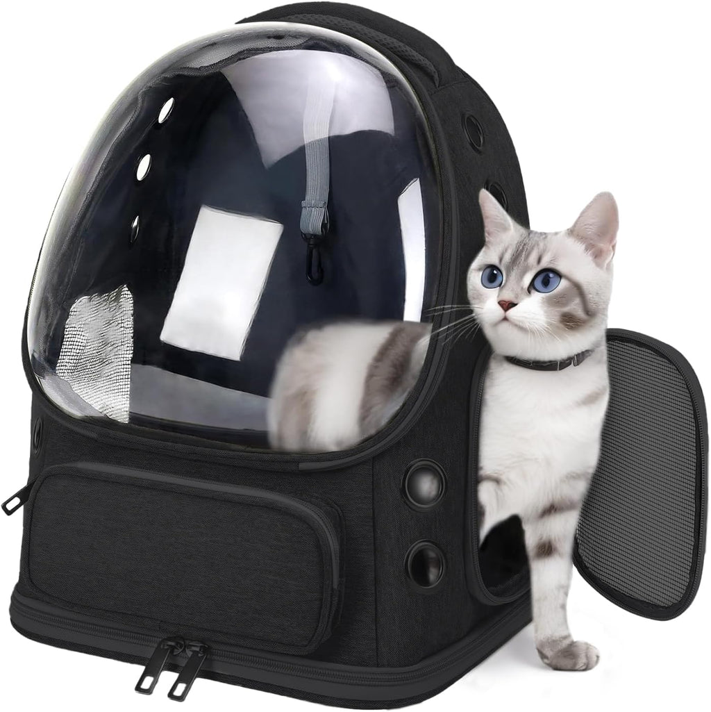 Cat Backpack Carrier, Breathable Cat Bubble Backpack for Kitty & Small Dog, Large Space Cat Carrier Backpack, Foldable Airline Approved Carrier for Trip Vet Travel up to 18lbs（Blue）