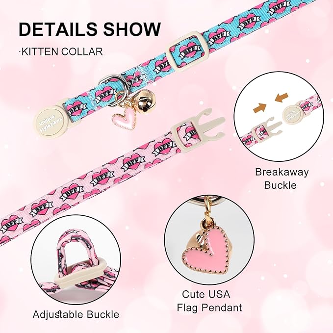 Unique Style Paws Pink Kitten Collars, Cute Valentine Cats Collar - Image 3