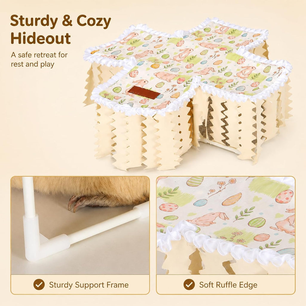 Guinea Pig Hideout Tunnel - Bunny Hideout, Machine Washable Guinea Pig Hide Tent Houses & Habitats,Guinea Pig Accessories for Hamster/Chinchilla/Dwarf Rabbit-Playing Resting(Rabbit)