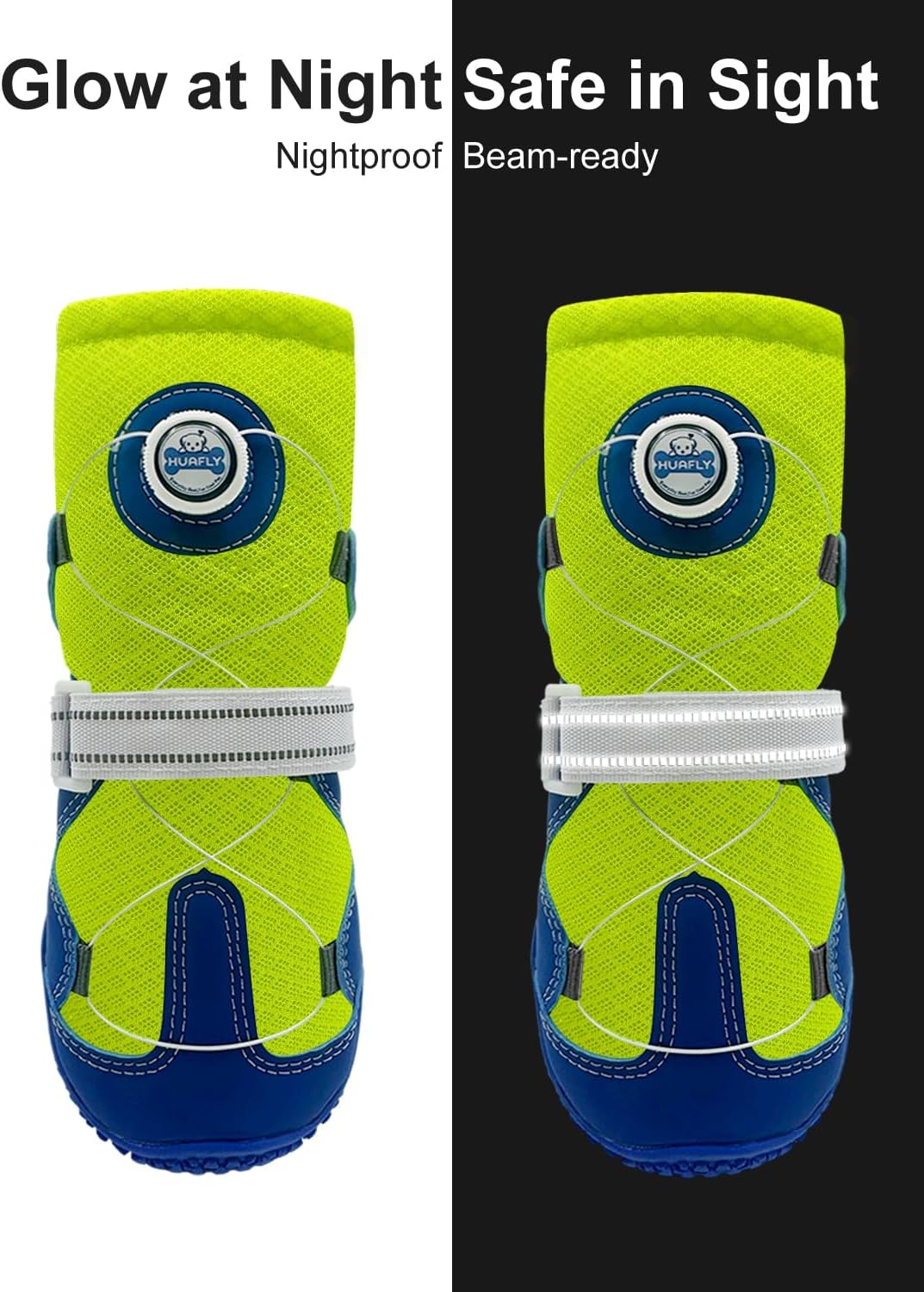 Huafly Dog Shoes Tension Knob-Twist-Lock Dog Boots&Paw Protectors Blue 4pcs