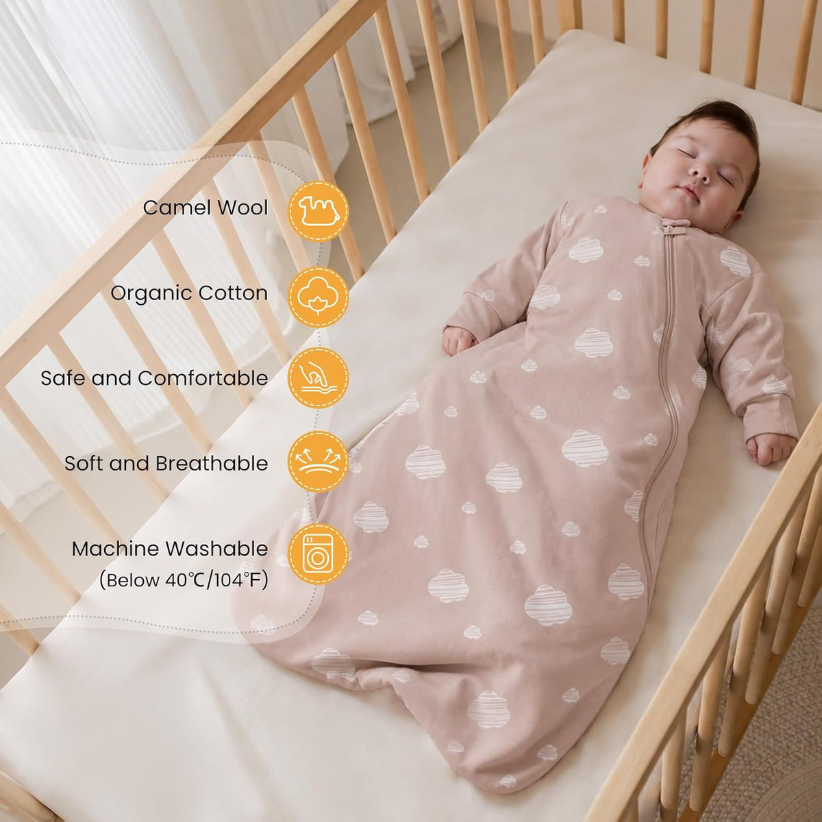 KaiyaBaby Organic Cotton Baby Sleep Sack, Long Sleeve 2.5 TOG, 6-18M