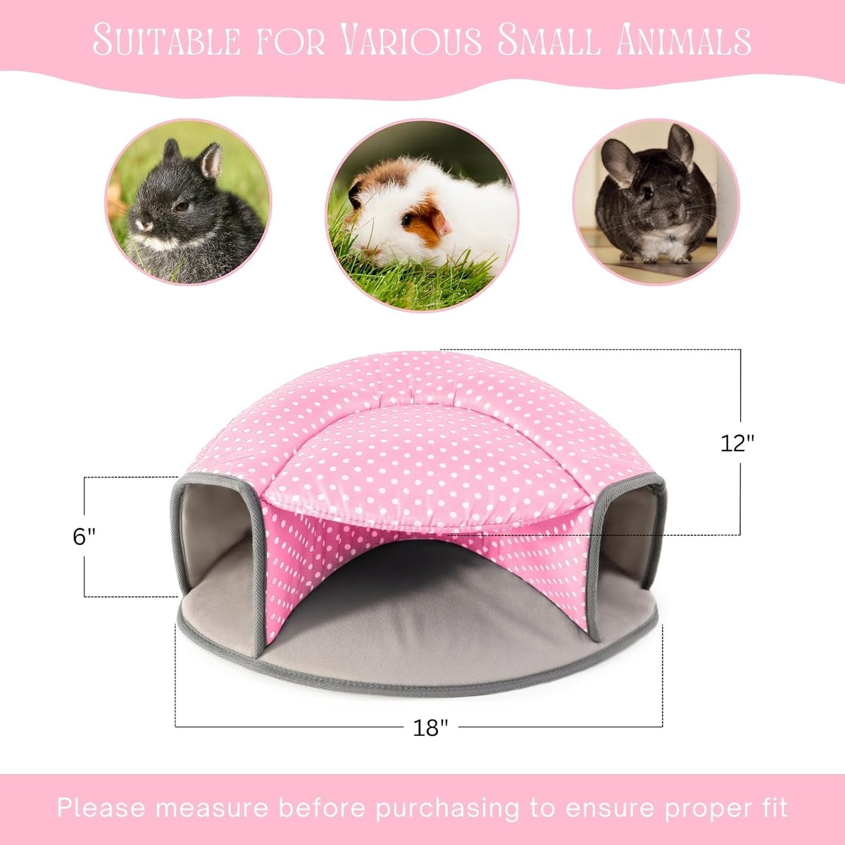 Guinea Pig Hideout Tunnel Bed, Washable Soft Small Animal Hideaway for Ferret, Chinchilla, Dwarf Bunny - House Pet Cage Accessory