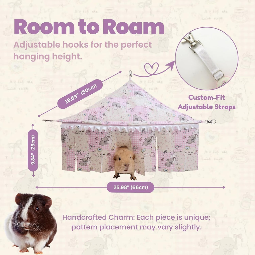 2-in-1 Guinea Pig Hammock Hideout, Adjustable Hanging Bed, Pink