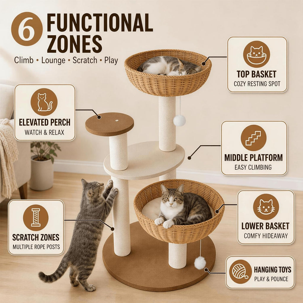 33in Modern Cat Tree for Indoor Cats, Small Cat Tower