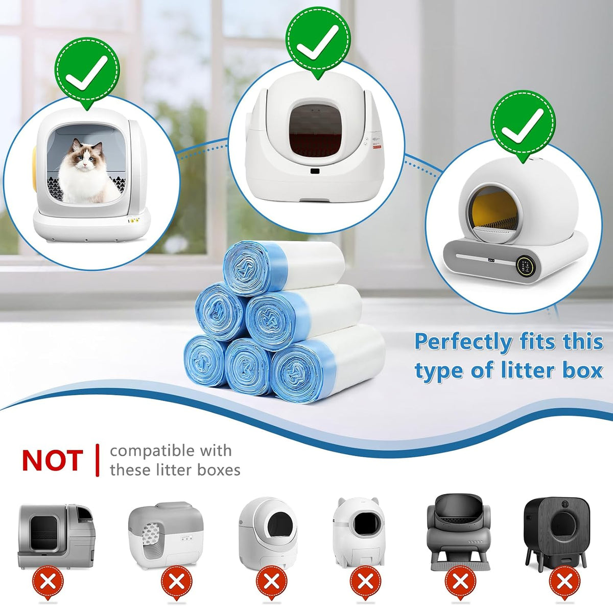Kitcanis 120count Cat Litter Box Liner Automatic Litter Box for Cat Polyethylene Compatible with MeoWant MW-SC01/MW-SC02 1.5 Mil Heavy Disposable Scent Free 22lb Load, 17.7 x 19.68 in