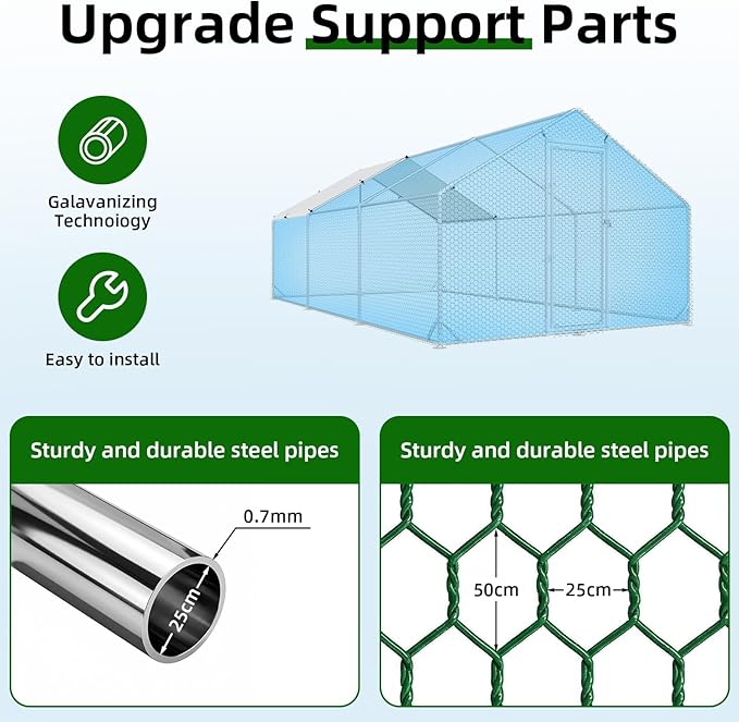 Large Metal Chicken Coop with Run Walk-in Poultry Cage Chicken Runs House Pen - Image 4